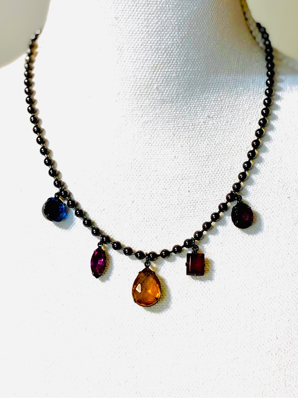 Multi-Gemstone Beaded Necklace - Amber, Purple, Blue Accents